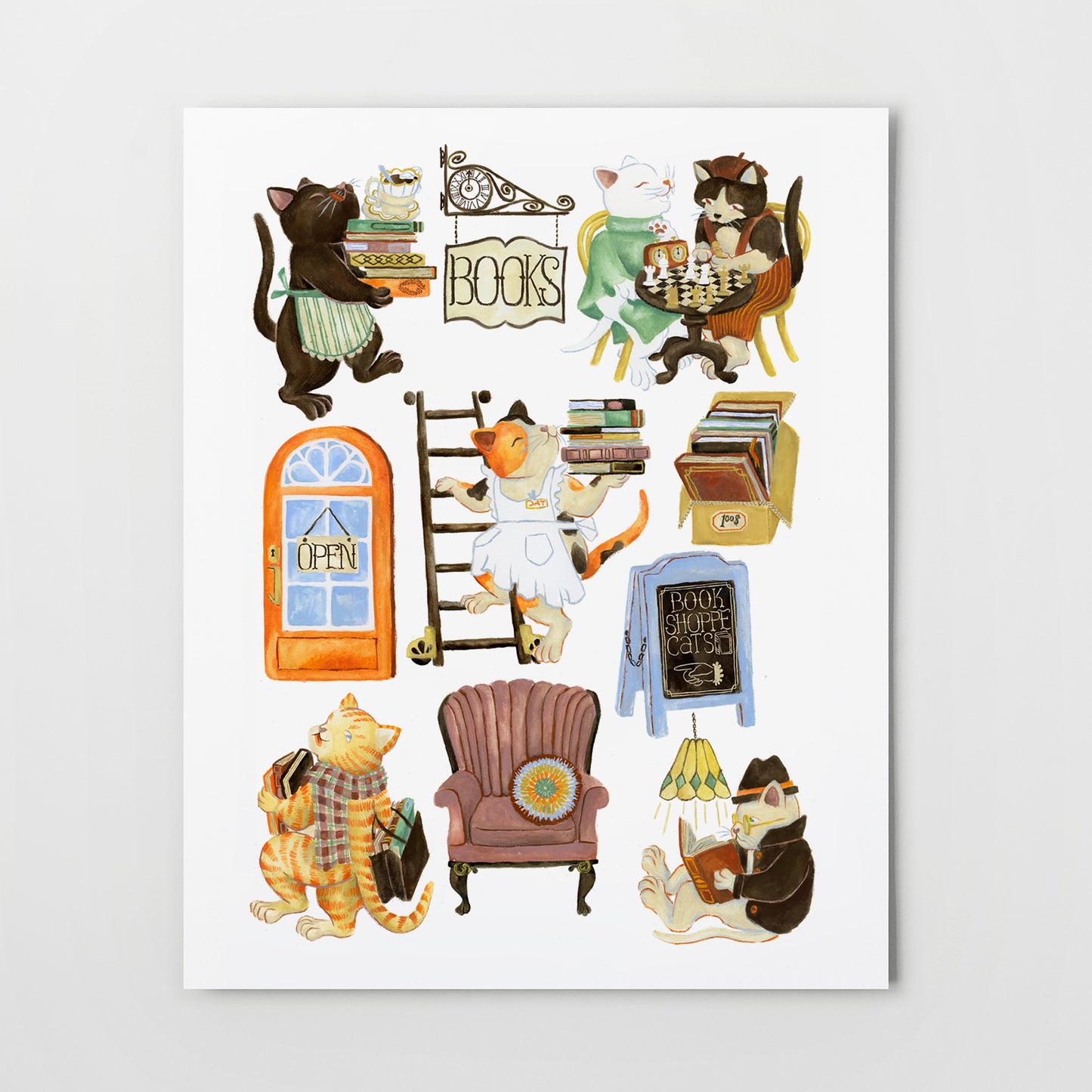book shoppe cats | Giclée Art Print