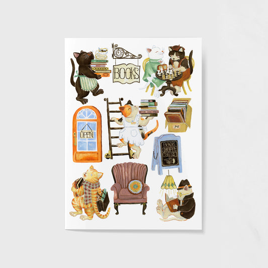book shoppe cats  | 5x7 Giclée Art Print