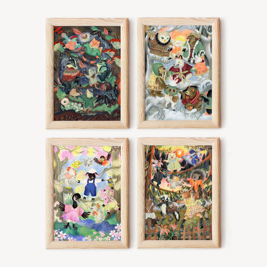 seasonal fellows set | 4 Giclée Art Prints, 5x7