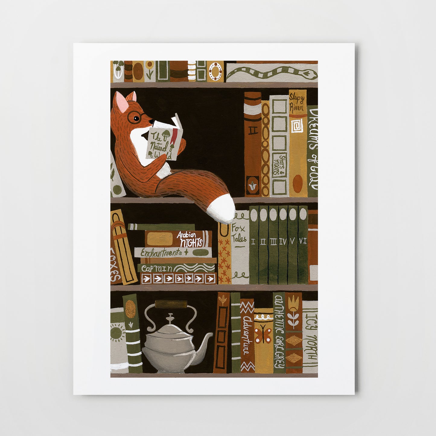 fox bookshelf | Giclée Art Print