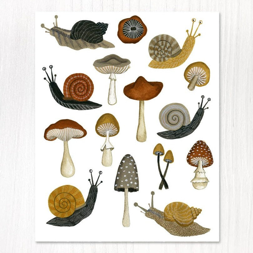 mushrooms & snails | Mini Print