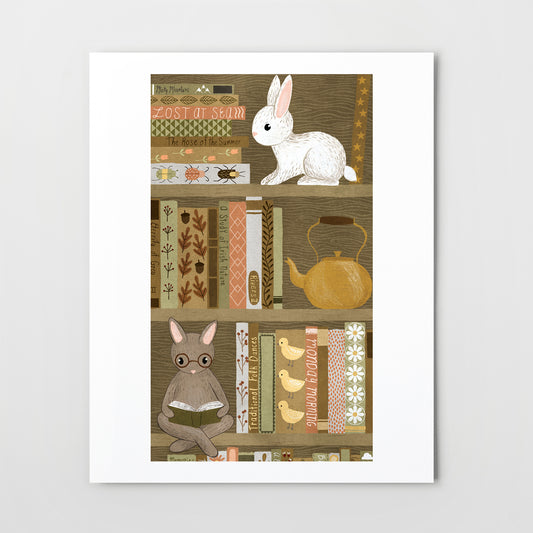 rabbit bookshelf | Giclée Art Print