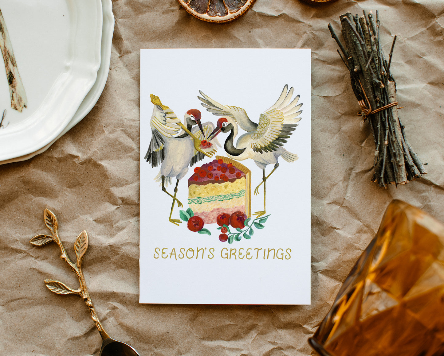 cranberry cranes | Holiday Card + Envelope